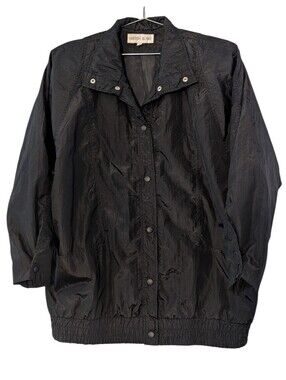 Vintage Kristen Blake Black Snap-Front Bomber Jacket